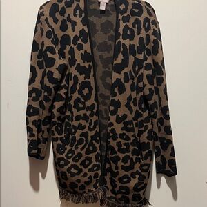 Chico's Black and Brown Animal Print Cardigan
